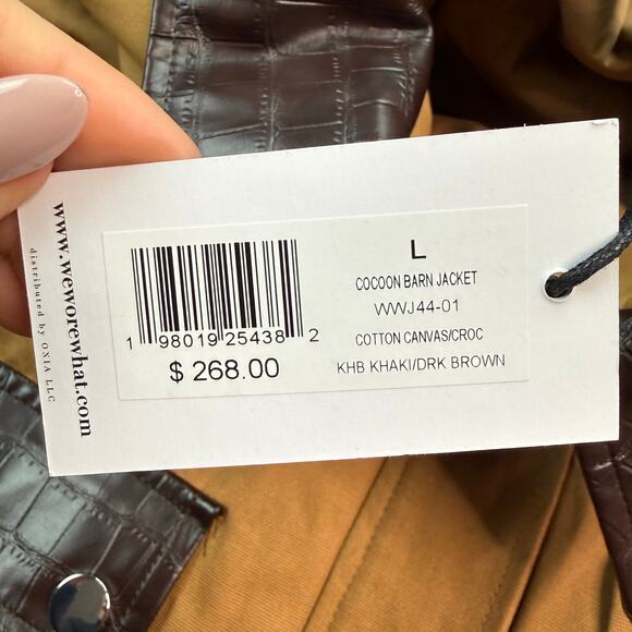 We Wore What Women's Cocoon Barn Jacket Khaki /Dark Brown Size L NWT French Girl - Picture 12 of 13
